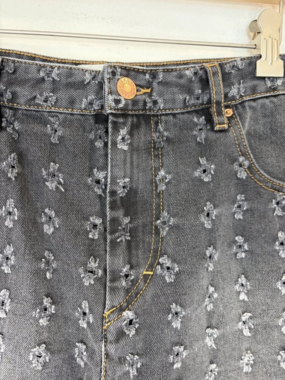Isabel Marant Étoile Celsa Denim Shorts 42 US 10 Faded Black Decorative Distress - Picture 6 of 12
